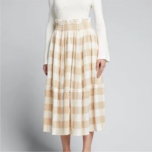 ADEAM CROCUS CHECK TIERED MIDI FULL CIRCLE MIDI SKIRT SMALL COTTAGECORE